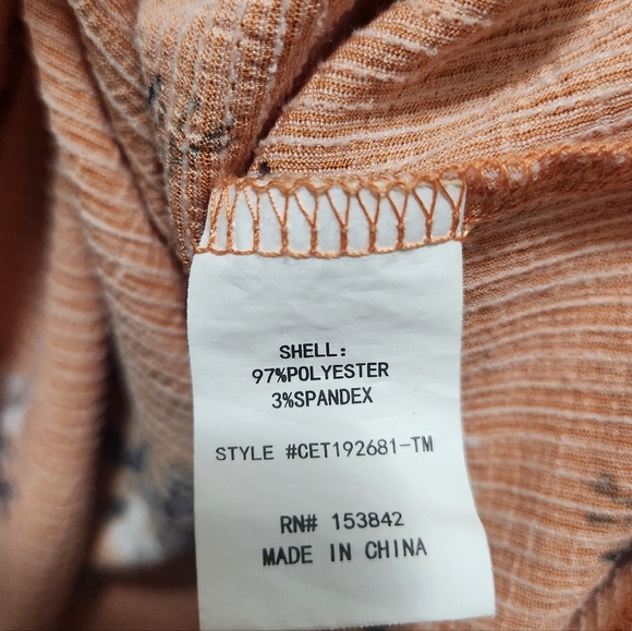 MELLODAY Orange with Black Floral Ruffle Neck Puff Sleeve Blouse Size M Office - Picture 3 of 5